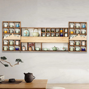 Étagère murale en bois massif de style chinois, 7 niveaux, pour le rangement de services à thé, armoire de rangement rectangulaire, étagère multi-usages - Product Image 4