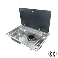Ensemble évier et plaque de cuisson JDA en acier inoxydable pour camping-car, caravane, bateau, yacht avec couvercle en verre trempé et certification CE