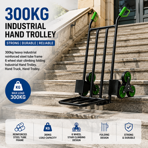 รถเข็นอลูมิเนียมสีเขียว J&K JK-300A รับน้ำหนักได้ 200 กก. แบบพื้นเรียบ / 130 กก. แบบขึ้นบันได สำหรับงานอุตสาหกรรม - Product Image 1