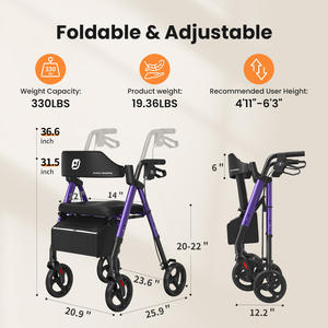 รถช่วยเดินแบบมีล้อสี่ล้อสำหรับผู้สูงอายุ พร้อมที่จับปรับระดับความสูงได้ พับเก็บได้ โครงอะลูมิเนียมน้ำหนักเบา - Product Image 4