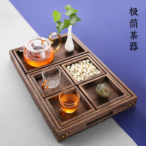 Japanese Style Wooden <b>Tea</b> <b>Tray</b> With Serving Compartment For <b>Tea</b> Set And Snacks Household Use Paulownia Wood Color 7 Piece Set - Product Image 1