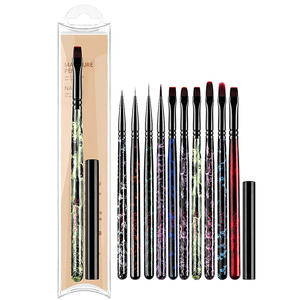 Ensemble de 10 pinceaux à ongles personnalisés avec logo, poils synthétiques en nylon, manche en bois durable, outil de manucure pour le dessin et la peinture, pour salon - Product Image 1