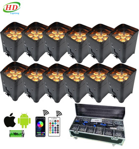 12 projecteurs <span class=keywords><strong>LED</strong></span> sans fil sur batterie 6x18W RGBWAUV pour scène, DJ et mariage, avec étui - Product Image 1