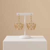 Boucles d'oreilles pendantes Couronne Royale en alliage de cuivre plaqué or 18 carats pour femme, avec strass et filigrane, bijoux de princesse tendance pour mariage américain