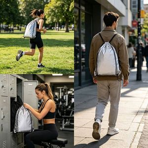 Portable Reflective <b>Drawstring</b> Bag Safety Glow Sack <b>Backpack</b> Custom Logo Printed for Night Cycling Running Promotional Events - Product Image 2