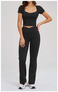 New Design Wholesale Women Yoga Set High Quality Gym Fitness Solid <b>Lace</b> Breathable for 2-Piece <b>Elastic</b> Waist Custom Sportswear - Product Image 5