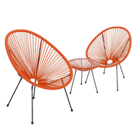Ensemble bistrot populaire pour jardin et balcon, 2 chaises en osier en forme d'œuf et table ronde en verre trempé