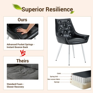 Chaise d'appoint moderne en similicuir PU à motif crocodile, dossier capitonné en losanges, pieds en métal chromé, lot de 2 pour salon - Product Image 6