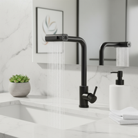 Robinet de cuisine universel pivotant à extraction, monotrou, moderne, noir, en acier inoxydable 304, chaud/froid, à induction tactile, céramique, trois vitesses