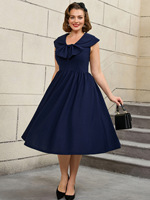 Nouvel arrivage Robe de soirée grande taille vintage avec nœud Robe simple sans manches à taille haute de haute qualité