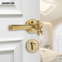 DOOROOM Poignée de porte en bois pour intérieur de maison Serrure de porte créative au design petit ange Ensemble de boutons de porte modernes en laiton doré