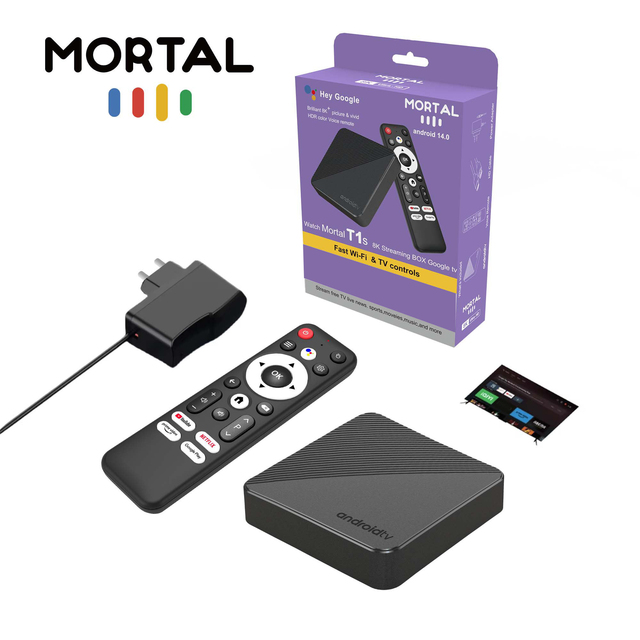 Android TV Box Dongle Mortal T1S Android14 Quad Core RK3518 4K Mail450 HDR10+ Streaming Media Player Smart TV Box for