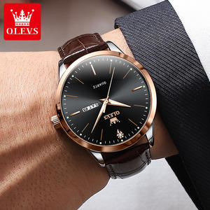 OLEVS 2935 OEM marca de lujo Venta caliente estilos logotipo personalizado calendario cuero genuino Correa luminosa reloj de cuarzo para hombre - Product Image 4