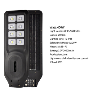 ไฟถนนโซลาร์เซลล์ออลอินวัน กันน้ำ IP65 สว่างพิเศษ 300W 400W ไฟ LED สำหรับภายนอกอาคาร แบตเตอรี่ในตัว ใช้ในสวน ได้รับการรับรองมาตรฐาน DC ROHS - Product Image 3