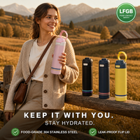 Bouteille d'eau isotherme en acier inoxydable à double paroi 600 ml, avec intérieur isolé 304, anneau de transport articulé et couvercle rabattable pour le sport
