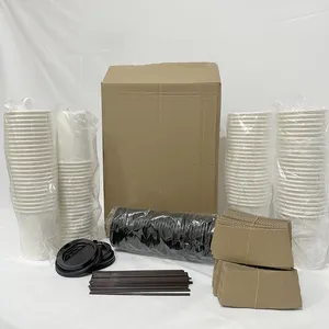 뚜껑과 소매 및 빨대가있는 맞춤형 단일 PE 코팅 컵 바닥 원료 커피 종이 컵