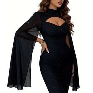 Combinaison à manches cape à découpes scintillantes pour femmes - Combinaison moulante à col haut pour soirée formelle Sehe Fashion - Product Image 4