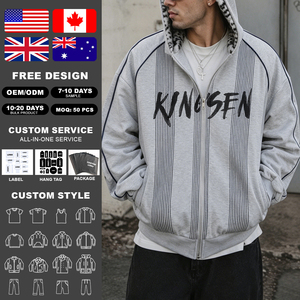 Sweat à capuche personnalisé avec logo, en coton lourd 400 GSM, doublure polaire chaude, broderie, coupe ample, fermeture éclair, pour hommes - Product Image 2