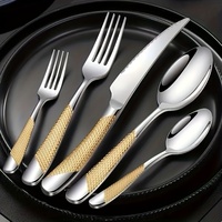 Ensemble de couverts très vendu, couteau à steak, fourchette, cuillère en acier inoxydable, argenterie dorée, ensemble de couverts de mariage en acier inoxydable