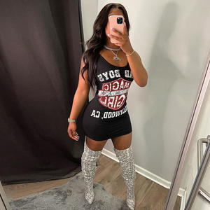 2023 estilo callejero mujeres vestido de <span class=keywords><strong>sol</strong></span> Hip Hop Casual moda gráfico estampado Mini vestidos sin mangas Bodycon ropa - Product Image 5