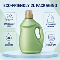 Botella de Plástico HDPE de 2L para Detergente, Color Verde, con Tapa de Rosca PET, Ecológica, Venta al Por Mayor