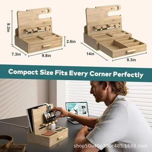 Wooden <b>Desktop</b> Phone Docking Station Earphone Key Wallet Storage Rack Solid Wood Multi Purpose Bedside Organizer - Product Image 5