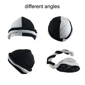 Оптовая продажа, мусульманская дураг с логотипом на заказ, мягкая двухцветная Атласная шапочка на подкладке, высокоэластичная двухцветная оплетенная церковная шапочка - Product Image 4