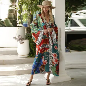 Beach Bikini Sunscreen Cardigan Kimono Cover Ups Bohemian Kaftan Long Dress Cape