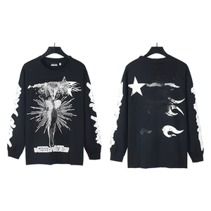 T-shirt casual in cotone 100% da 280 grammi con stampa vintage effetto acqua, vestibilità ampia, maniche lunghe, per <span class=keywords><strong>uomo</strong></span> e <span class=keywords><strong>donna</strong></span>, stile Hell High Street Star - Product Image 1