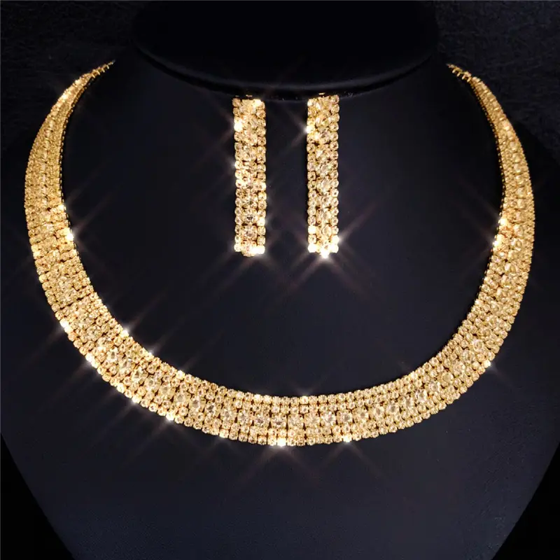 Set Perhiasan Berlapis Emas Afrika untuk Wanita, Anting dan Kalung, Set Perhiasan Pengantin Murah, Saudi 18K, Mode 2020
