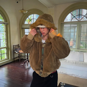 <span class=keywords><strong>Veste</strong></span> bomber réversible en fausse fourrure à fermeture éclair pour <span class=keywords><strong>homme</strong></span>, style vintage lavé, camouflage, streetwear d'<span class=keywords><strong>hiver</strong></span>, OEM, arc-en-ciel - Product Image 3