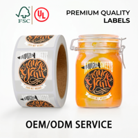 Op maat gemaakte OEM waterdichte, oliebestendige, zelfklevende etiketten met geprint logo, vinyl, voor fruitjam, honing, glazen potten, voedselverpakkingen en zakken.