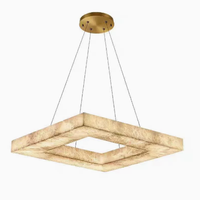 Lustre LED moderne en albâtre naturel carré monocouche avec cadre métallique pour salon, hall d'entrée et projets hôteliers