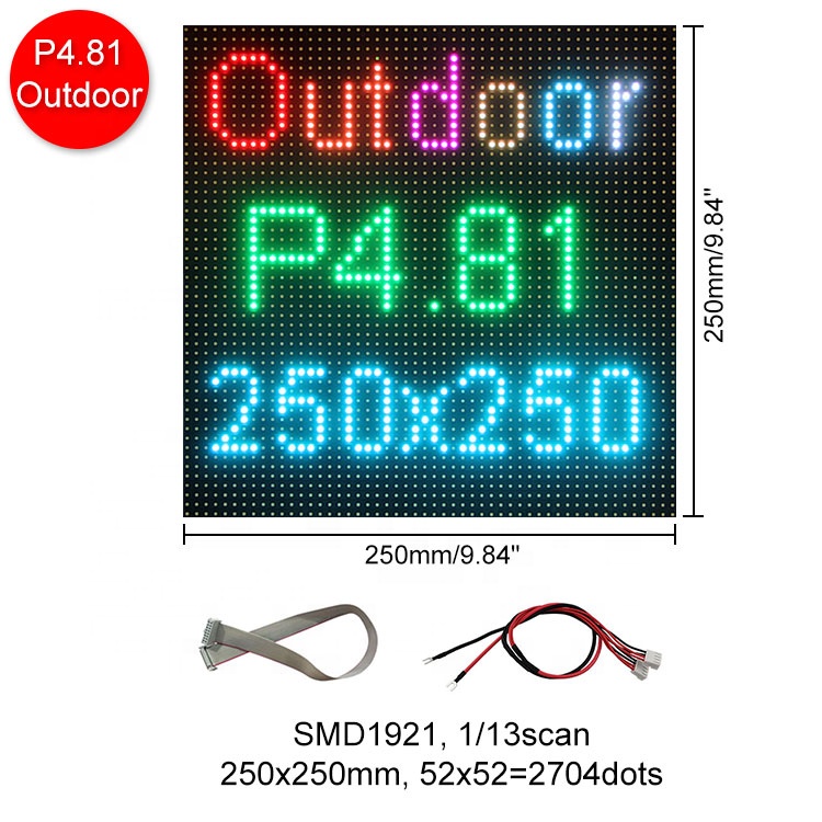 Водонепроницаемая светодиодная матрица P4.81 52x52 RGB, шаг 4,81 мм, сканирование 1/13, водонепроницаемый уличный светодиодный модуль P4.81mm SMD1921 IP65, панель для вечеринки