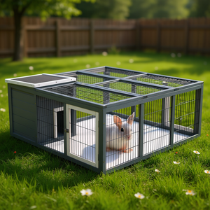 Jaula para conejos, jaula para conejillos, de metal gris, para exteriores e interiores, impermeable, casa para mascotas para animales pequeños - Product Image 2