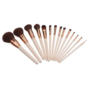 Suppliers Free Sample Professional Makeup Brush Set 14pcs Flexibilty Hair Hot Stamping Logo Custom Makeup Brush Set White