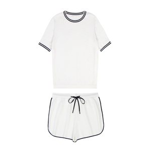 Women's Summer Casual 2 Piece <b>Knit</b> <b>Set</b>, Custom White Lapel Short Sleeve Polo Top & Shorts, Wholesale Ladies Apparel - Product Image 6