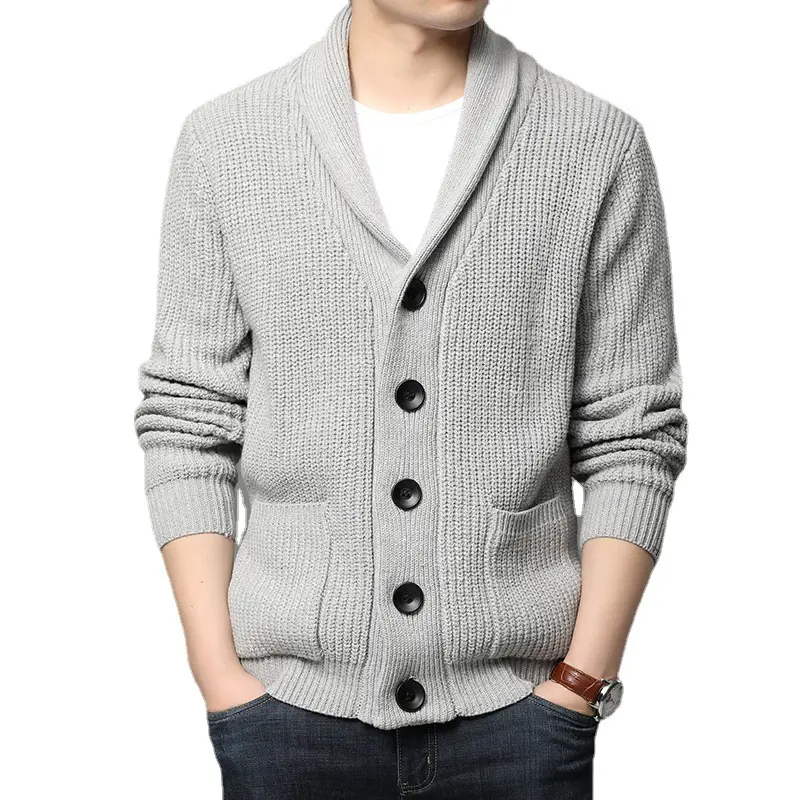 Suéter de manga larga para hombre, cárdigan de cuello alto con bolsillo, color sólido, calidad europea y americana, nuevo, 2021
