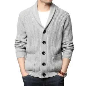 Quality 2021 new European and American long sleeve sweater cardigan pocket high collar solid color men's sweater