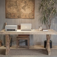 Bureau en bois massif vintage simple, table à manger vieillie, bureau d'ordinateur, bureau commercial, bureau de studio