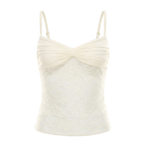 Viviblook C26TP194 Chaleco de Verano para Mujer, Nuevo, Color Sólido, Encaje Transparente, Diseño de Parches, Sexy, Top con Tirantes para Damas - Product Image 4