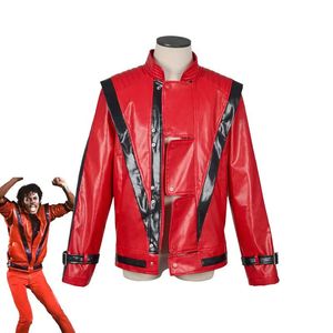 Veste en cuir rouge personnalisée Michael Jackson, costume de cosplay unisexe pour Halloween, performance sur scène Beat It <span class=keywords><strong>Thriller</strong></span> - Product Image 1