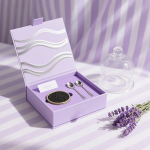 Sumptuous Wholesale Custom for Certified Light Blue Art Paper <b>Box</b> Magnetic Closure Rigid Food Grade Caviar Gift <b>Box</b> Embossing - Product Image 2