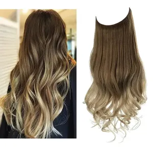 New Deals Sample Brown Blonde Halo Hair Extensions Hair Replacement Fish Line 100% Human Hair Double Drawn Halo Tip Extension