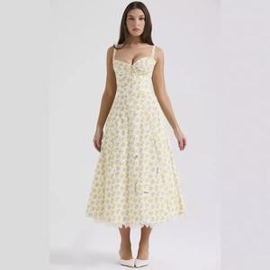 Série florale européenne américaine <span class=keywords><strong>robe</strong></span> d'été élégante transfrontalière Style français minceur <span class=keywords><strong>longue</strong></span> longueur au sol dentelle sans bretelles naturel - Product Image 4