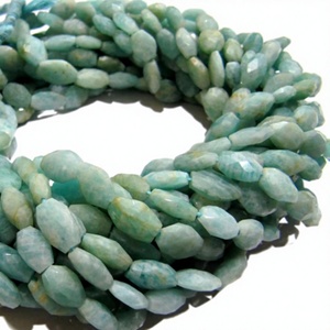 Perles ovales facettées en amazonite naturelle, forme briolette, perles de pierres précieuses vendues par brin 13 - Product Image 1