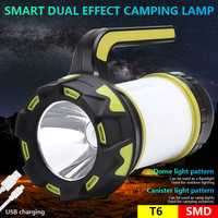 Lámpara de mano con doble fuente de luz T6+60 LED, gran capacidad, carga USB, luz fuerte de largo alcance, recargable, para camping y jardín