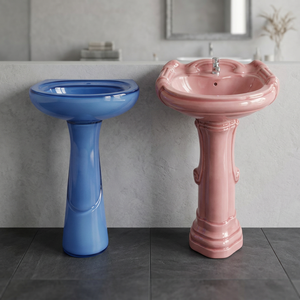 Lavabo de Pedestal de cerámica rústica de calidad Superior, lavabo resistente a las manchas, juego de baño para Hospital Villa Direct India - Product Image 2