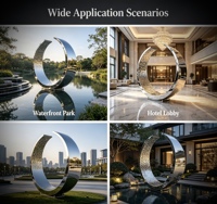 Sculpture circulaire abstraite moderne en acier inoxydable poli effet miroir traditionnel
