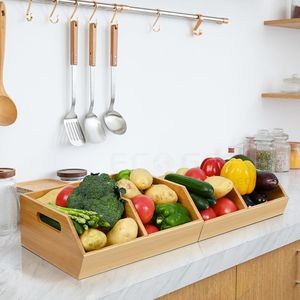 Cubo de almacenamiento apilable de bambú Estante de almacenamiento de cocina Respetuoso con el medio ambiente Ahorro de espacio Divisor extraíble - Product Image 4